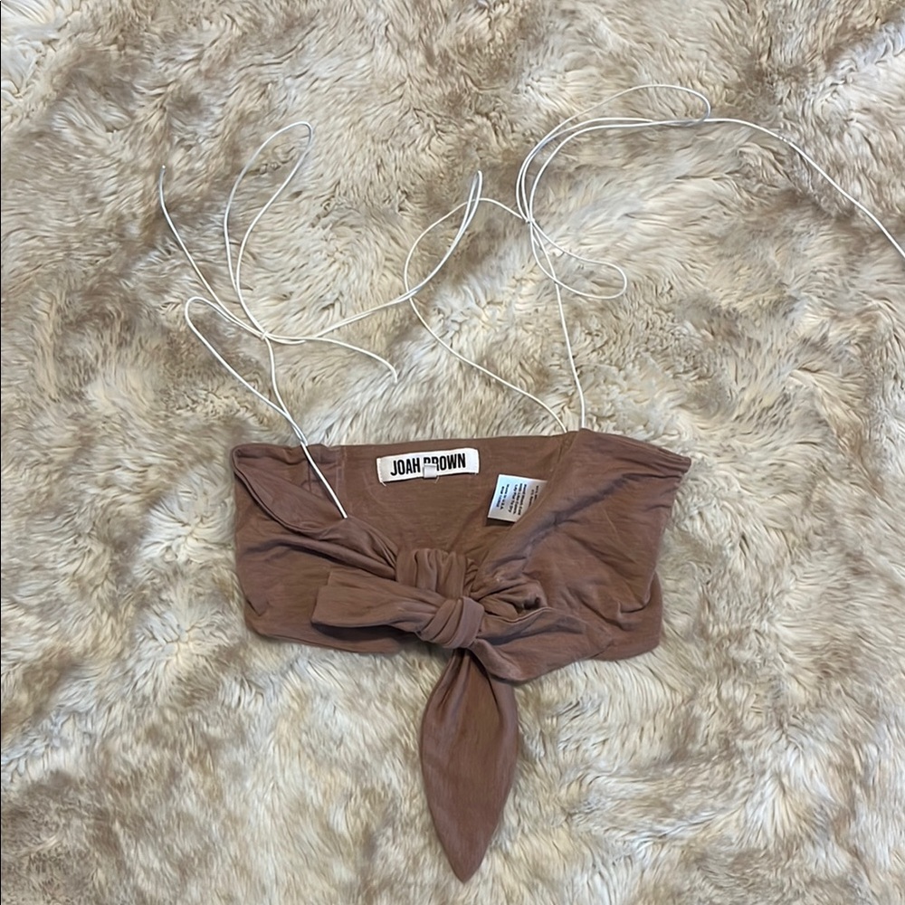 Joah Brown Brown Strapless Crop Tie Front Bustier Top